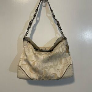 Vintage Coach Factory Monogram Hobo bag - cream cloth, silver hardware
